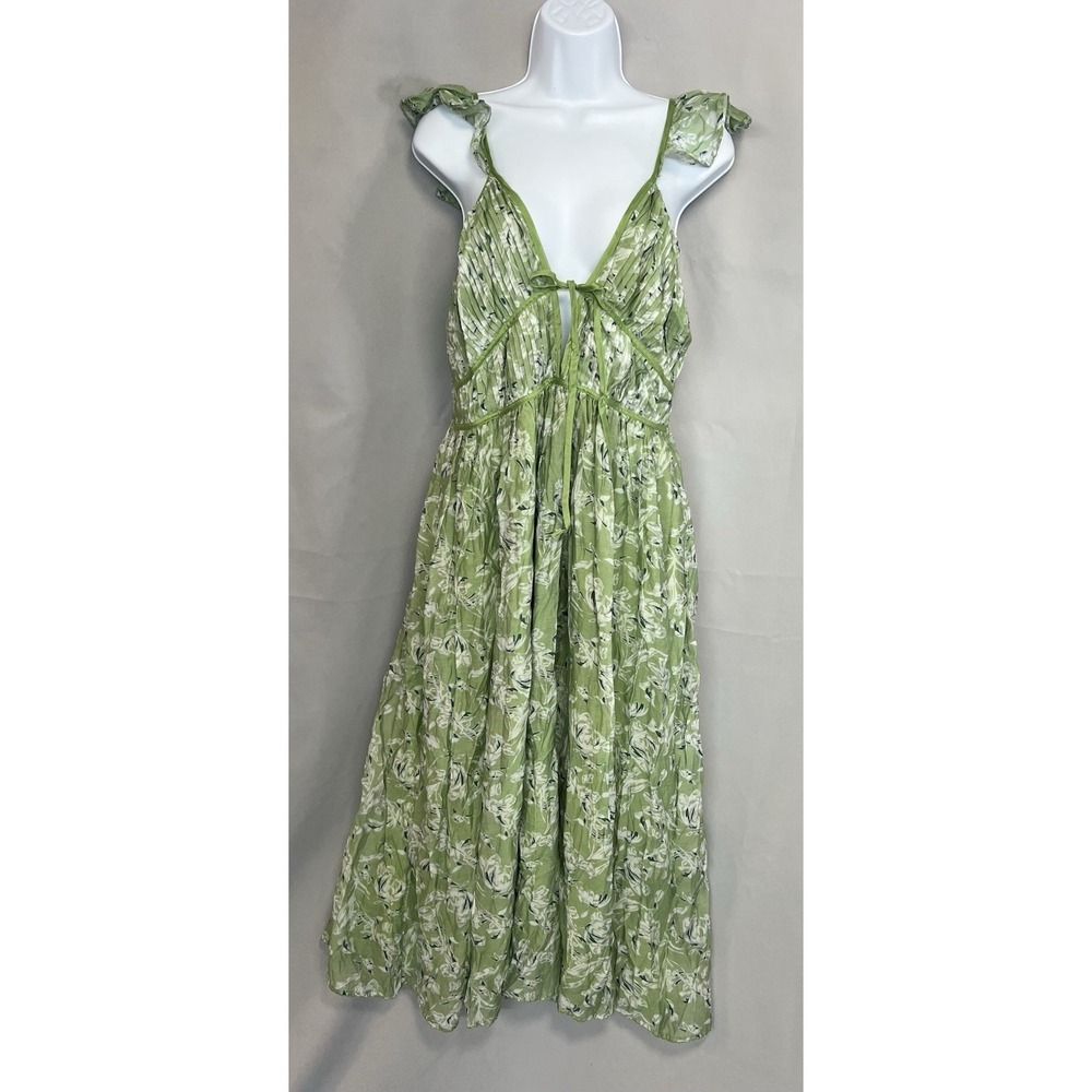 En Saison Maxi Sun Dress Floral Smocked Sz Large‎ Tie Front